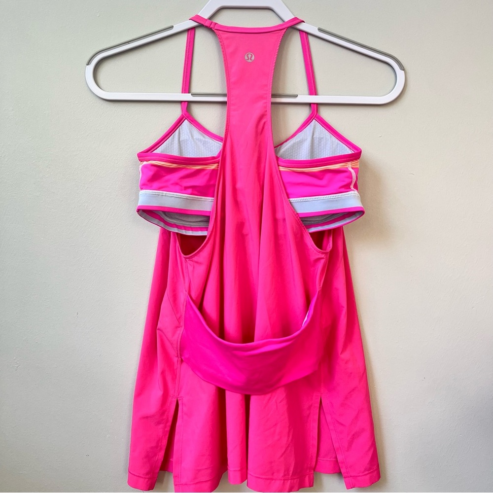 EUC Lululemon Amped Tank Raspberry Glo Multi Stripe Hot Pink Built in Bra